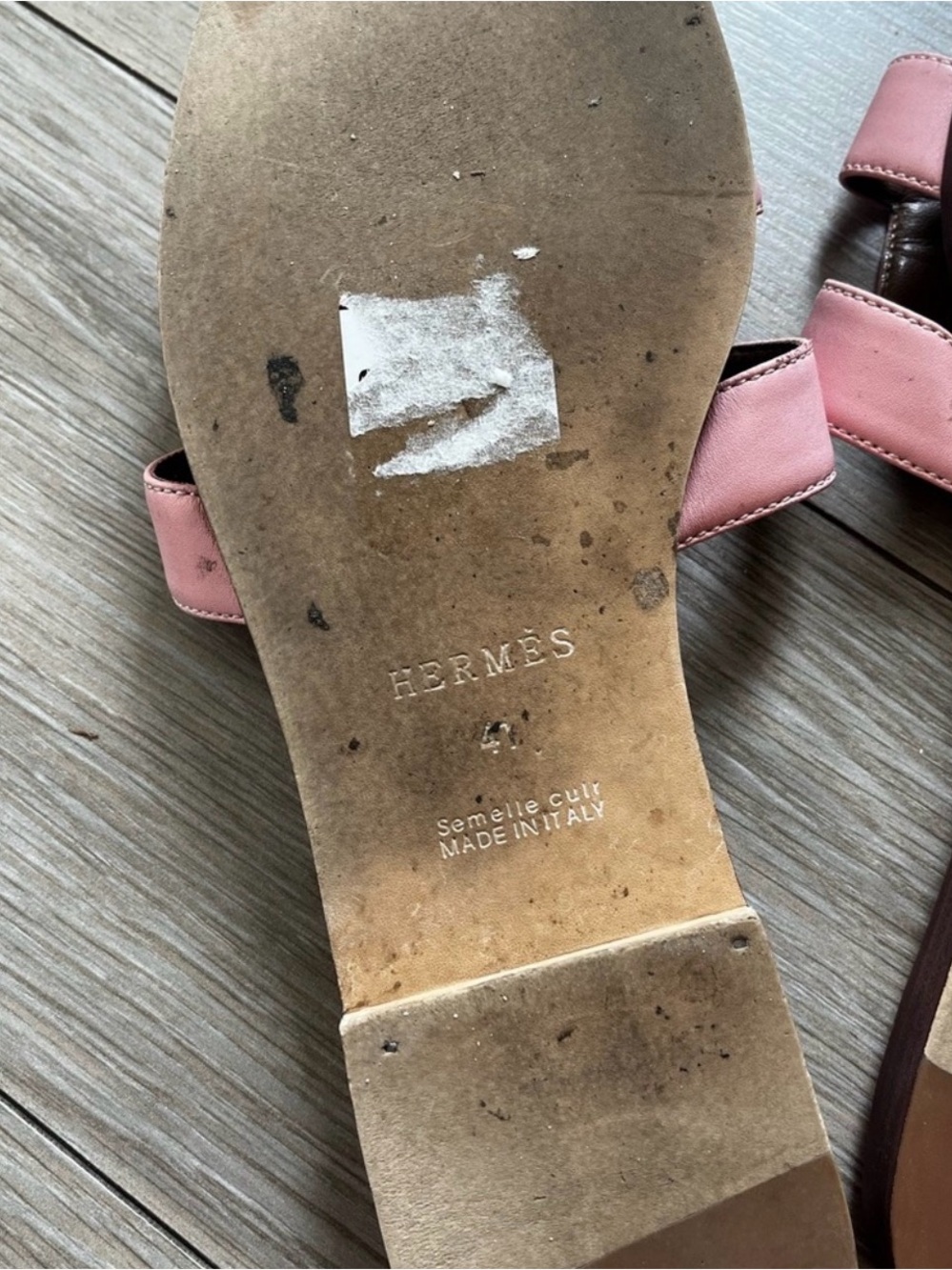 Hermes Pink Oran Leather Slide Sandals - Picture 2 of 2